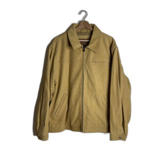Timberland Leather Jacket Mens Large Tan Cowhide Full Zip Button Cuffs Classic